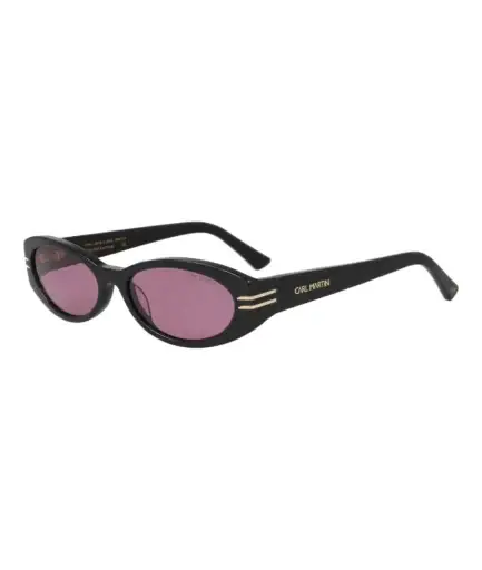 Gafas de sol Carl Martin CM Iris con montura negra de acetato, lentes rosas y diseño ovalado retro, ideales para festivales de música y conciertos.