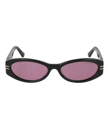 Gafas de sol Carl Martin CM Iris S008 C01B con montura negra de acetato, lentes rosas y diseño ovalado retro, ideales para festivales de música y conciertos.