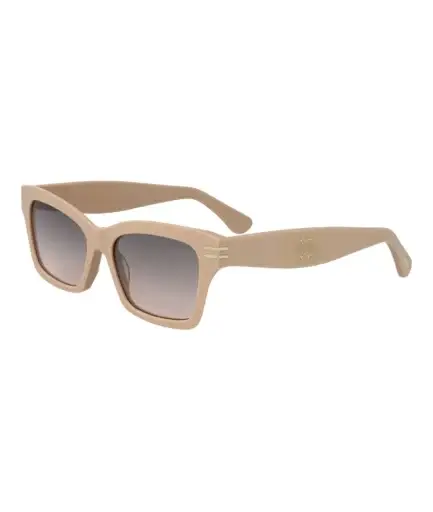 Gafas de sol Carl Martin CM Faustine con montura beige de acetato, diseño rectangular oversize y lentes degradadas grises, ideales para festivales y conciertos al aire libre.